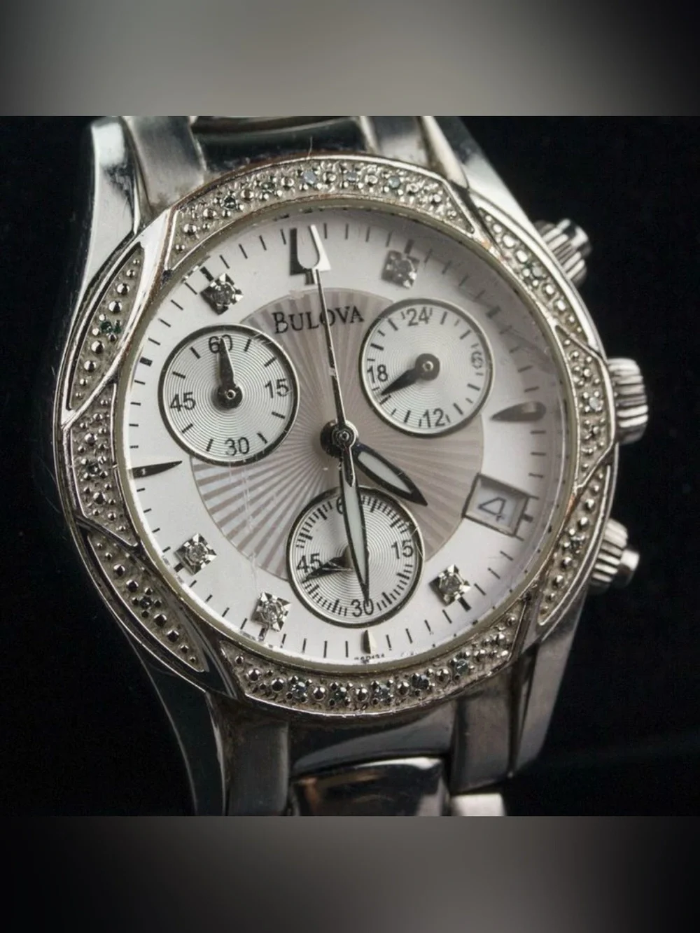 Bulova Silver/Stainless Steel 21-Diamond Accent Chronograph Watch, model C660842
